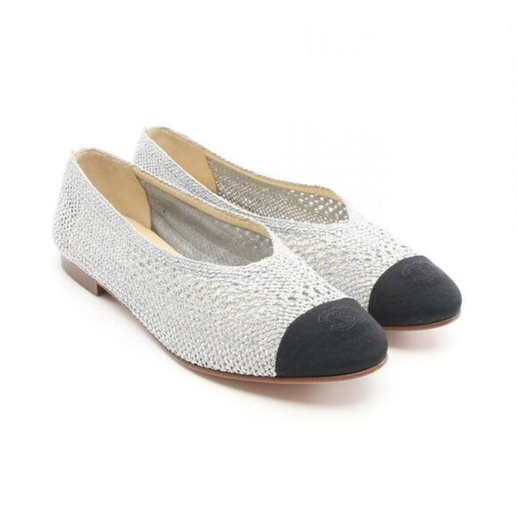 Chanel Woven Mesh and Fabric Ballet Flats in Silver and Black - Picture 1 of 3